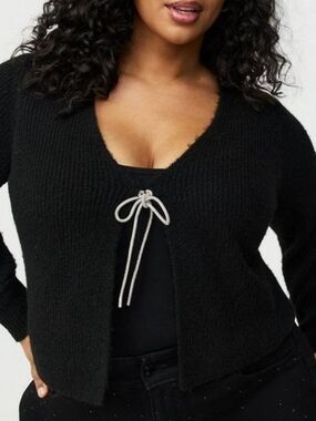 Torrid Black Vegan Cashmere Shrug V-Neck Tie-Front Sweater Cardigan